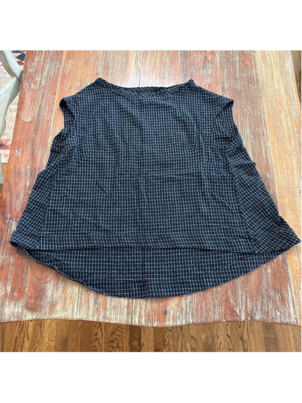 Tish Cox Black & White Windowpane Grid High-Low Sleeveless Boxy Top Size Small